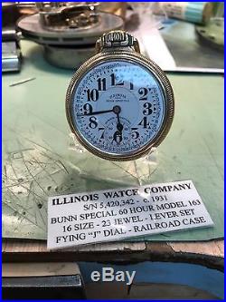 Illinois Bunn Special RAILROAD case Flying J dial 16s, 23J, 60 Hour PERFECT