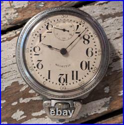 Illinois Men's Open Face Pocket Watch Silver Case White Dial Train Caseback