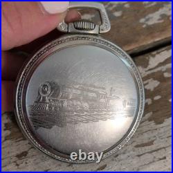 Illinois Men's Open Face Pocket Watch Silver Case White Dial Train Caseback