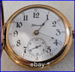 Illinois Pocket Watch 0S 11 Jewels 1907 Diamond in Hunter Case Serial#1601291