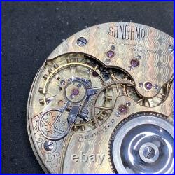 Illinois Sangamo Pocket Watch Movement 2 Tone Wavy Ribbon 16s 23j OF Railroad