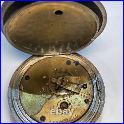 Illinois Springfield Key Wind Pocket Watch Unusual Foldout Coin Silver Case Runs