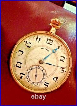 Illinois Watch Case Co Gold Pocket Watch exposed face demonstrating it's history