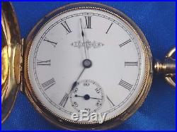 Illinois Watch Co. 1889 Pocket Watch 14k Solid Gold Fancy Hunter Case Working