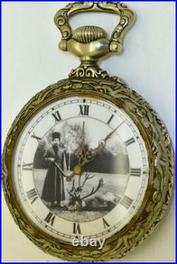 Imperial Russian antique Art-Nouveau chased case Doxa Hunting scene pocket watch