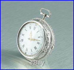 Important Onion pair case Repousse watch Charles Cabrier 1725 silver verge fusee