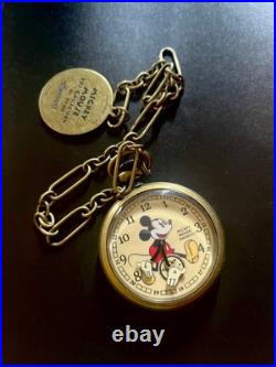 Ingersoll Mickey Mouse Hand-Wound Pocket Watch Rare Vintage Collectible