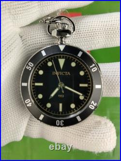 Invicta Classic Vintage Quartz Pocket Watch 34400 SS Case/Chain Black Dial WR30M