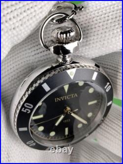 Invicta Classic Vintage Quartz Pocket Watch 34400 SS Case/Chain Black Dial WR30M