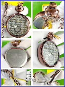 Invicta Quartz Vintage Pocket Watch 34570 Brown SS Case Chain Metal Dial WR30M