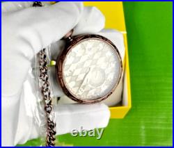 Invicta Quartz Vintage Pocket Watch 34570 Brown SS Case Chain Metal Dial WR30M