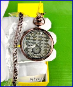 Invicta Quartz Vintage Pocket Watch 34570 Brown SS Case Chain Metal Dial WR30M