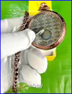 Invicta Quartz Vintage Pocket Watch 34570 Brown SS Case Chain Metal Dial WR30M