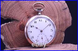 JUNGHANS CAL. 34 SILVER EXPOSITION CASE 51mm POCKET WATCH RUNS (KP)