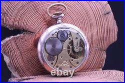 JUNGHANS CAL. 34 SILVER EXPOSITION CASE 51mm POCKET WATCH RUNS (KP)