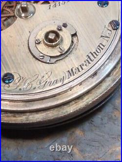 J C Gray Marathon NY Pocket Watch, 800 Silver Case, Key Wing & Set, 18s, H C