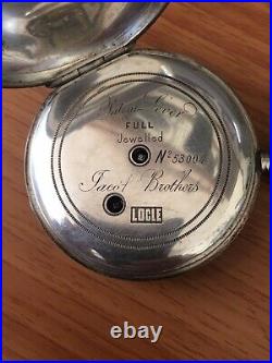 Jacot Brothers Locle Pocket Watch Coin Silver 20s. Full Hunter Case Working