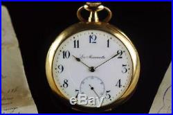 La Maisonnette Open Face 53mm Pocket Watch With Case and Papers 95,2g 18K Gold