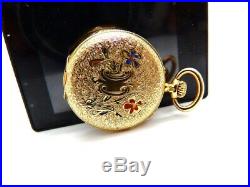 Ladys Solid Gold Pocket Watch Nice Engraved Case With Enamel