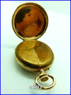 Ladys Solid Gold Pocket Watch Nice Engraved Case With Enamel