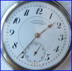 Lange & Sohne Glashutte Pocket Watch open face silver case 53 mm. In diameter