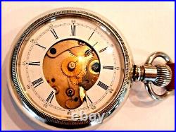 Large18SZ Hampden Pocket Watch-Cut-away Dial in Silveroid Case. Serviced-15J
