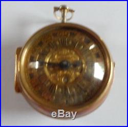 Large Gilt Metal Pair Cased Verge Watch With Champleve Dial and Calendar C. 1690s