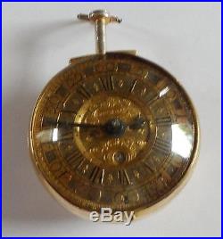 Large Gilt Metal Pair Cased Verge Watch With Champleve Dial and Calendar C. 1690s