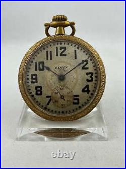 Large Pocket Watch Elgin USA Hand Wound With Gold Plated Case, Works