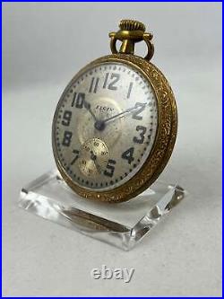 Large Pocket Watch Elgin USA Hand Wound With Gold Plated Case, Works