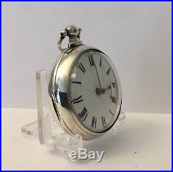Large Silver pair case Verge fusee pocket watch parts