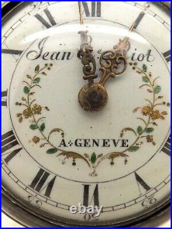 Late 18th Century Verge Fusee Silver Pair Cased Pocket Watch By Jean Piot Geneve