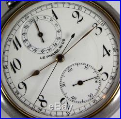 Le Phare W. Co. Swiss MILITARY in gun metal case POCKET WATCH CHRONOGRAPH