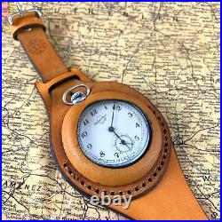 Leather Pocket Watch Case Strap Molnija New Genuine Military 45 mm Handmade