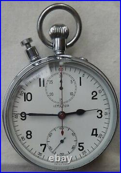 Lemania Chronograph Split Seconds Rattrapante Pocket Watch Steel Case