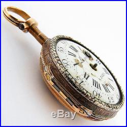 Lepine L'Epine Paris 22K Gold Verge Fusee Key Wind Pocket Watch Enamel Case 30mm