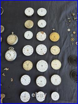 Lg Lot Early Antique Pocket Watch Parts Frames Cases Etc