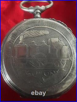 Ligne Droite Case Pocket Watch Carriage Silver 800 Locomotive Antique 1800