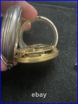 London English Fusee Pocket Watch with Sterling Case Size 16 R. Wright & Co