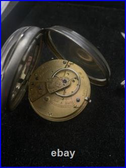 London English Fusee Pocket Watch with Sterling Case Size 16 R. Wright & Co
