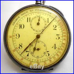Longines Chronograph Pocket Watch 54 MM Diam Cal. 19.73N Rattrapante Silver Case