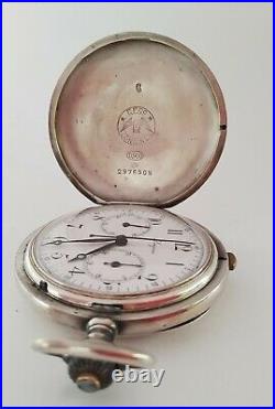 Longines Chronograph Pocket watch. 900 silver case enamel dial all original