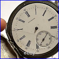 Longines GRAND PRIX 1900 800 silver hunter case Pocket Watch Need Repairs