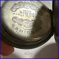 Longines GRAND PRIX 1900 800 silver hunter case Pocket Watch Need Repairs