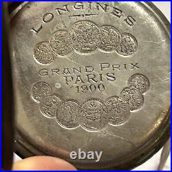 Longines GRAND PRIX 1900 800 silver hunter case Pocket Watch Need Repairs