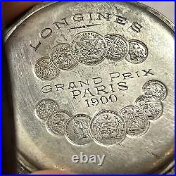 Longines GRAND PRIX 1900 800 silver hunter case Pocket Watch Need Repairs