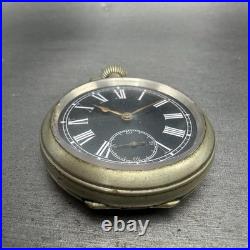 Longines Pocket Watch 49mm Black Dial Silver Case Round Manual Wind Runs VTG