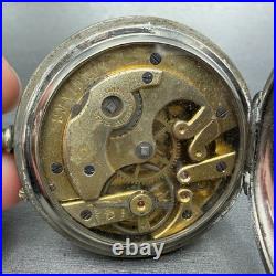 Longines Pocket Watch 49mm Black Dial Silver Case Round Manual Wind Runs VTG