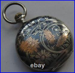 Longines Pocket Watch silver & enamel hunter case 48 mm. In diameter