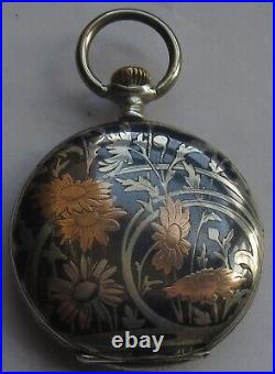 Longines Pocket Watch silver & enamel hunter case 48 mm. In diameter